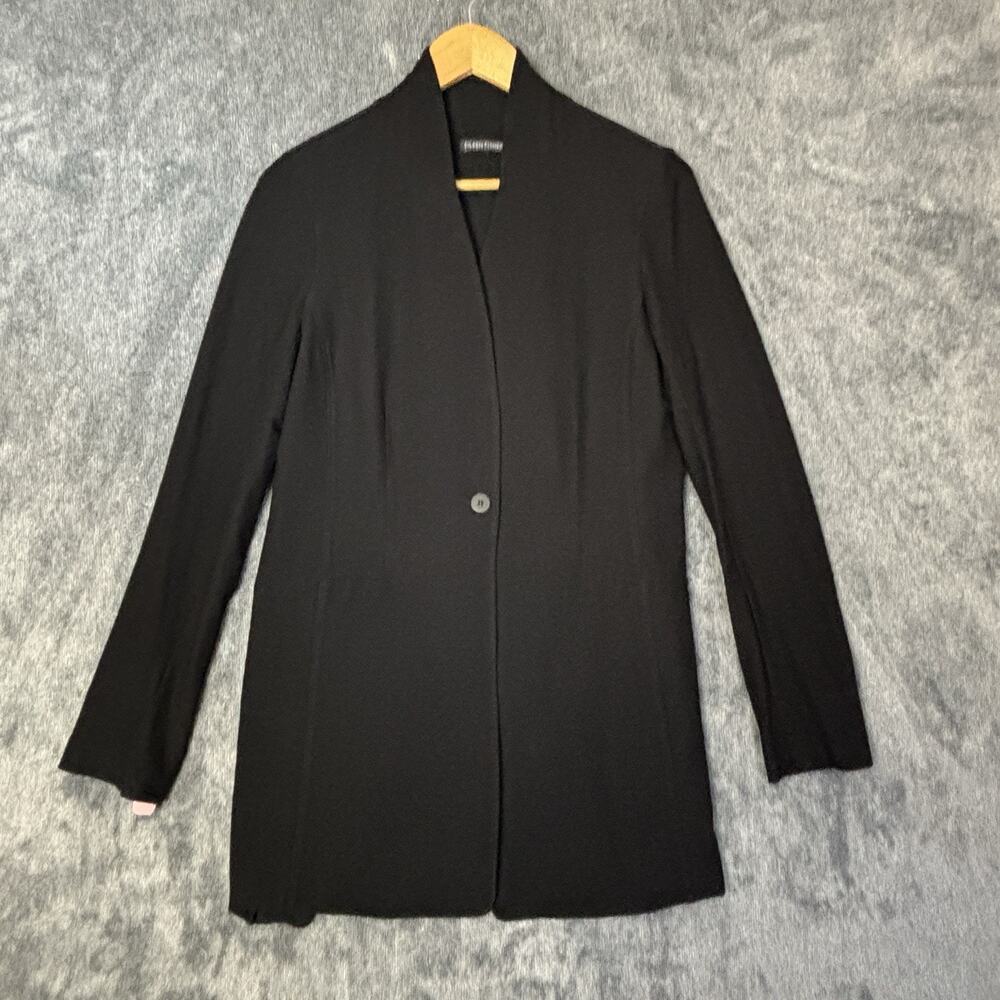 Eileen Fisher Black Stretch Crepe Blazer XS Open Front Knit Jacket Minimalism
